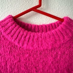 Bright pink cozy fuzzy over sized sweater